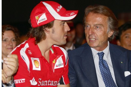 L'ex pilota della Ferrari Fernando Alonso (S) con l'expresidente della scudería del cavallino Luca Cordero di Montezemolo. Immagine d'archivio.