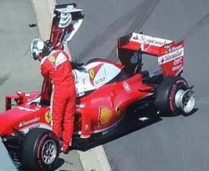 Un frame tratto da Sky Sport mostra Sebastian Vettel dopo l'incidente al primo giro del Gran Premio di Russia, 1 maggio 2016. ANSA/SKY SPORT