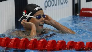Italy's Federica Pellegrini reacts after winning the Women's 200m Freestyle final at the European Aquatics Championships in London, Saturday, May 21, 2016. (ANSA/AP Photo/Frank Augstein)  