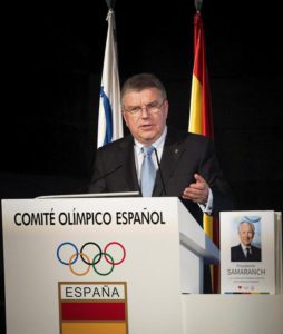 IOC president, German Thomas Bach, speaks during the presentation of the book 'Presidente Samaranch. Los 21 años de la presidencia que cambiaron el deporte' (lit. President Samaranch. 21 years of Presidency that changed sports) at the Spanish Olympic Committee in Madrid, Spain, 13 May 2016.  EPA/Luca Piergiovanni