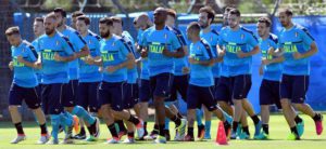 Italy's players  in action during the Italian national soccer team's training session at Bernard-Gasset sport center in Montpellier, France , 9 June 2016. Ansa /Daniel Dal Zennaro