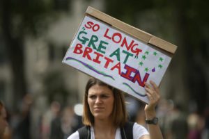 Demonstrators opposing Britain's exit from the European Union in Parliament Square following yesterday's EU referendum result hold a protest in London, Saturday, June 25, 2016. (ANSA/AP Photo/Tim Ireland) [
