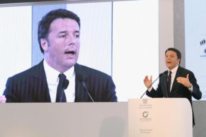 Il Presidente del Consiglio Matteo Renzi durante il suo intervento al 46° Convegno dei Giovani Industriali di Santa  Margherita Ligure (Genova), 10 giugno 2016. ANSA/LUCA ZENNARO