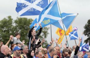 A file picture dated 21 September 2014 shows Supporters of independence for Scotland at a 'Rally for Scottish Independence' in Edinburgh, Scotland. EPA/GRAHAM STUART