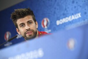 Spanish player Gerard Pique during a press conference on June 20, 2016 in Bordeaux, France.  