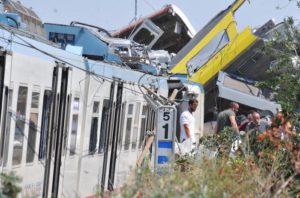 Rescue tems at the site of the head-on train collision between the towns of Andria and Corato in the southern Puglia region, Italy, 12 July 2016. The crash, that took place on a single-track stretch, has left at least 20 dead. ANSA/ LUCA TURI