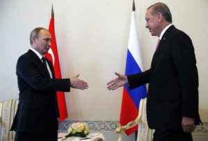 Turkish President Recep Tayyip Erdogan (R) and Russian President Vladimir Putin meet in the Konstantinovsky Palace in Strelna, outside St. Petersburg, Russia, 09 August 2016.  EPA/ANATOLY MALTSEV