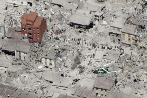 This aerial photo shows the damaged buildings in the historical part of the town of Amatrice, central Italy, after an earthquake, Wednesday, Aug. 24, 2016. The magnitude 6 quake struck at 3:36 a.m. (0136 GMT) and was felt across a broad swath of central Italy, including Rome where residents of the capital felt a long swaying followed by aftershocks. (ANSA/AP Photo/Gregorio Borgia) 