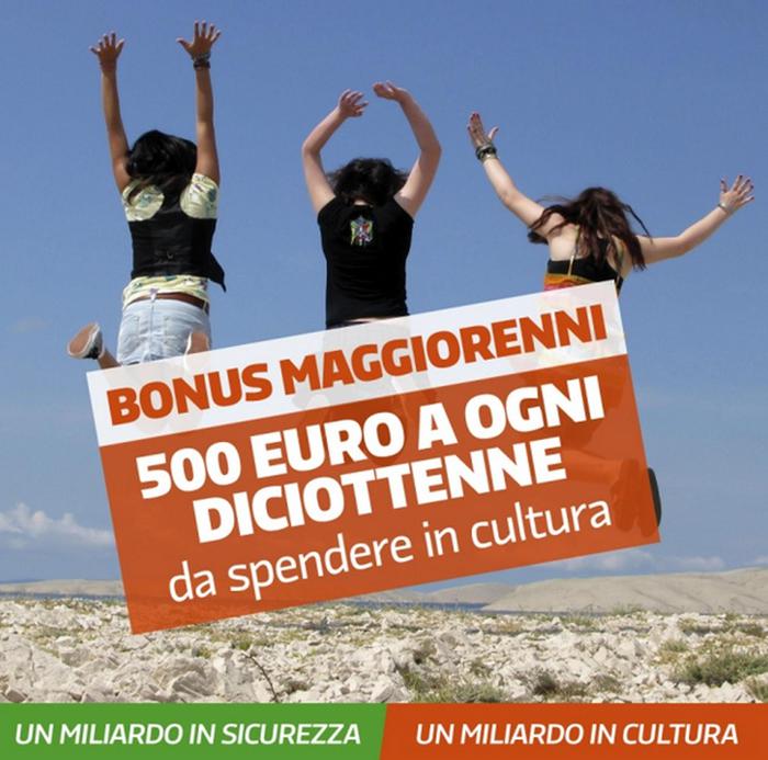 La slide pubblicata sul sito del Governo per illustrare il bonus per i maggiorenni da spendere in cultura.