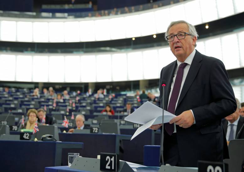 Jean Claude Juncker, presidente della Commissione europea, durante un suo intervento al Parlamento.