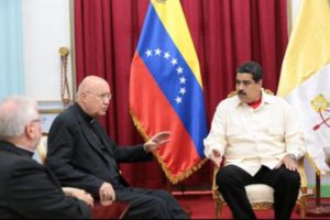 Archbishop Claudio Maria Celli, seen here speaking with Venezuelan President Nicolas Maduro, said leaders have to show that these are not "biblical times" -------------------------------------------------------------------------------------------