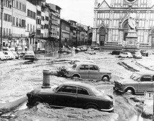 ** FILE ** Image shows the square in front of the Basilica of Santa Croce after the banks of the River Arno overflowed and flooded the city in this Nov. 5, 1966 black and white photo. Saturday Nov. 4, 2006 marks 40 years of the flood. (AP Photo)