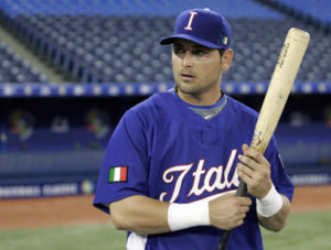Team Italy catcher Francisco Cervelli of the New York Yankees waits to bat during workout before their World Baseball Classic games in Toronto, March 6, 2009.   REUTERS/ Mike Cassese   (CANADA) BASEBALL/ ----------------------------------------------------------------------------------