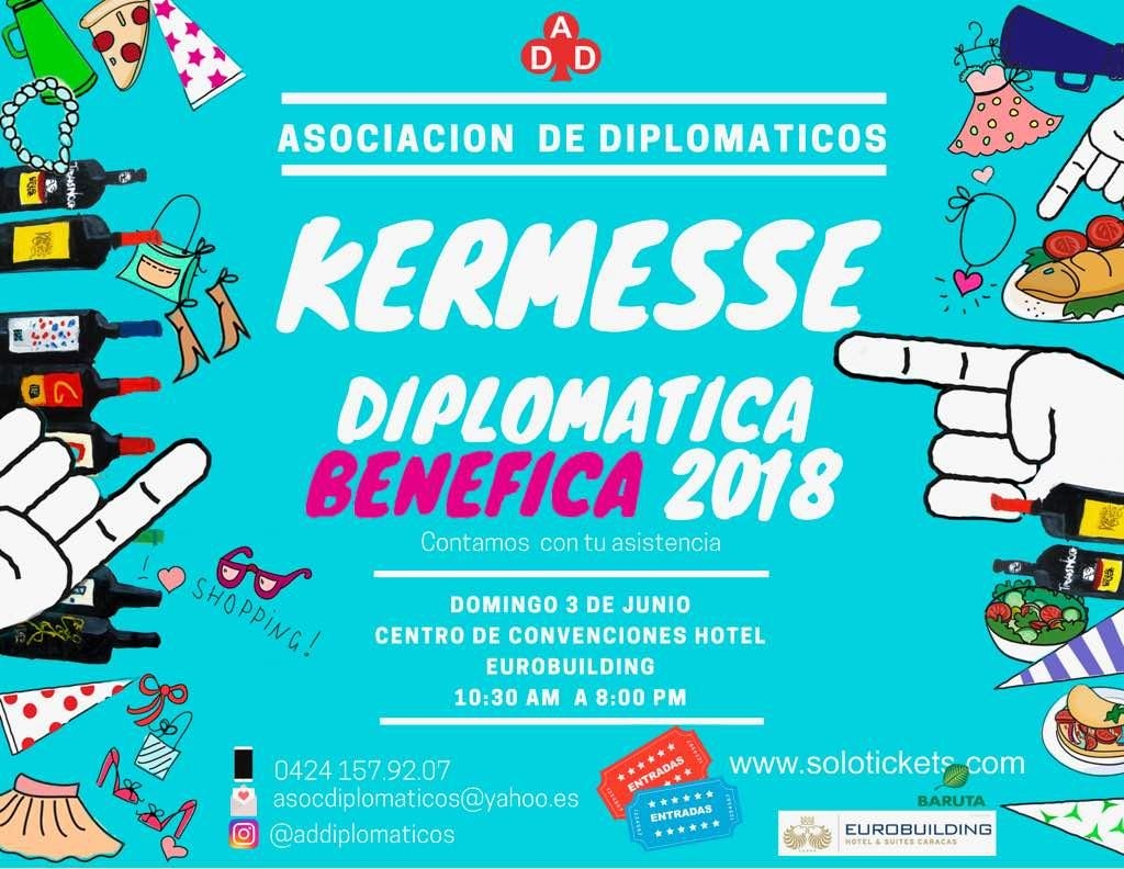 Afiche de la Kermesse Diplomática 2018 con le fecha, horarios y donde se realizará