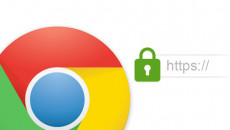 A sinistra in grande il cerchio variopinto simbolo di Chrome, a destra un lucchetto con l'indicazione https://