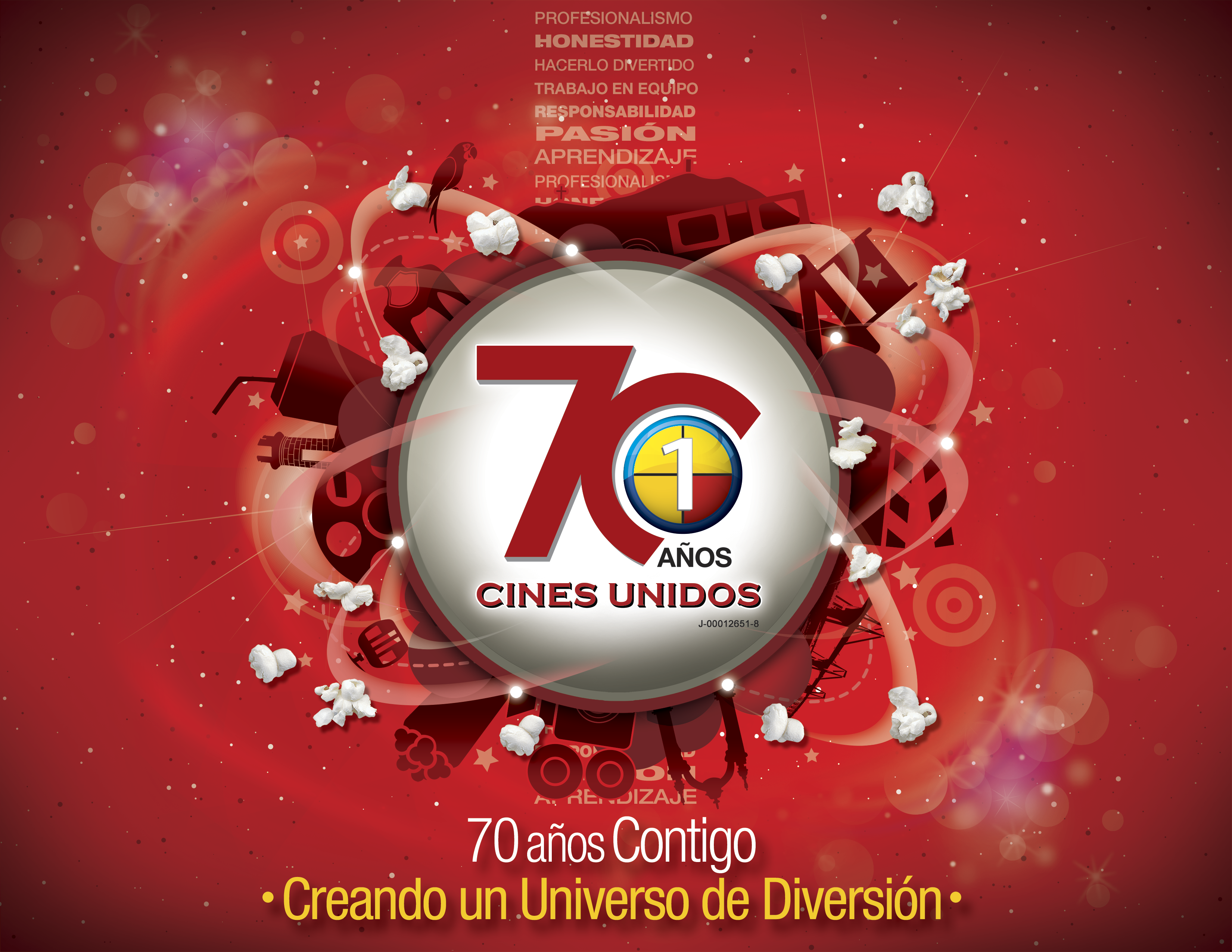 El logo para los 70 años de Cines Unidos.