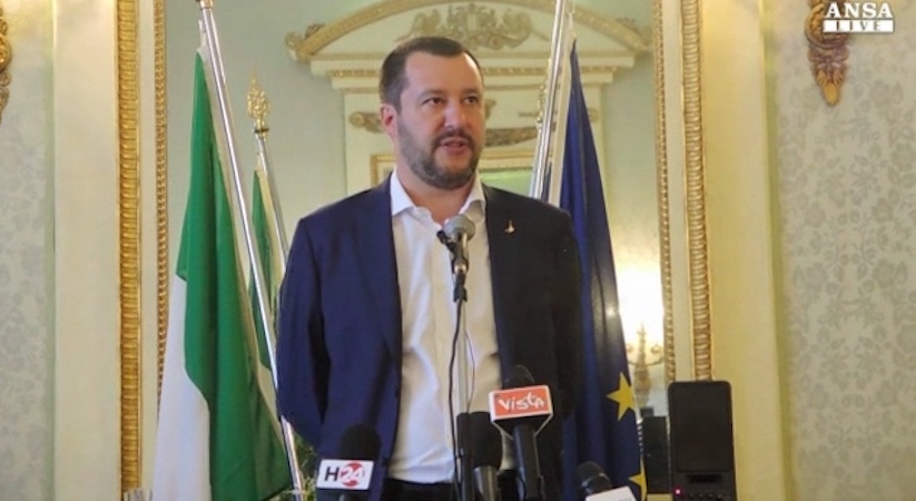 Matteo Salvini durante la conferenza stampa dal Ministero dell'Interno.