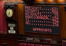 Il tabellone elettronico con i risultati della votazione alla Camera.