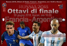 Ottavi di finale: Francia-Argentina, il cartellone con le facce di Messi e altri giocatori