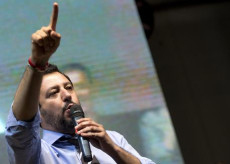 Il ministro dell'Interno Matteo Salvini a Fiumicino in campagna elettorale