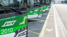 Alcuni autobus elettrici parcheggiati, utilizzati a Milano nel trasporto pubblico.