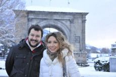 Primo piano di Matteo Salvini e Nicoletta Spellati ad Aosta.