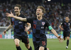Nella foto l'ululo di gioia di Modric dopo un gol ai Mondiali.