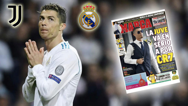 Ronaldo e la prima pagina del giornale Marca con la notizia del possibile trasferimento