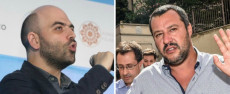 Primi piani di Roberto Saviano e Matteo Salvini.