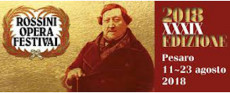 Il cartellone del Rossini Opera Festival con l'immagine del compositore