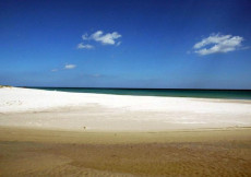 Foto di una spiaggia chilometrica, mare a cielo azzurri