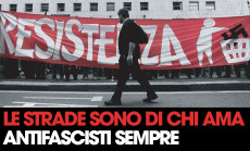 Adesivo anti-fascista con la scritta: Le strade sono di chi ci vive - Antifascisti sempre