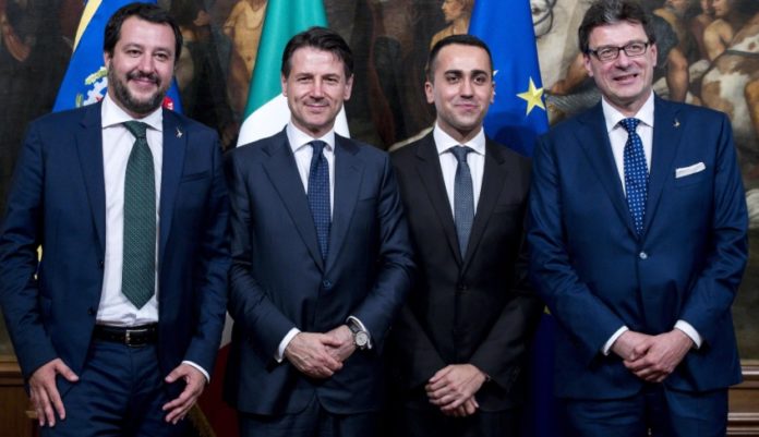 Da sinistra: Matteo Salvini, Giuseppe Conte, Luigi Di Maio e Giancarlo Giorgetti.