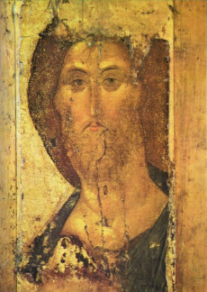 Un'immagine in stile bizantino del viso di Gesù Cristo