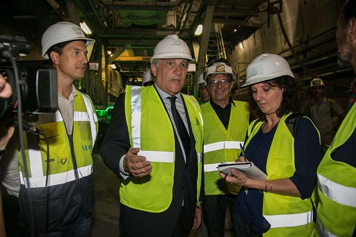 Il presidente del Parlamento europeo, Antonio Tajani, durante la visita ai cantieri della sezione transfrontaliera della linea Torino-Lione in Maurienne e in Val di Susa.