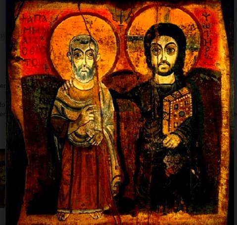 "Il Cristo e l'abate Mena", detta anche "Icona dell'amicizia", due santi in stile bizantino.