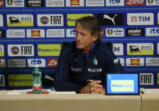 Il ct della nazionale di calcio Mancini in conferenza stampa. Quagliarella