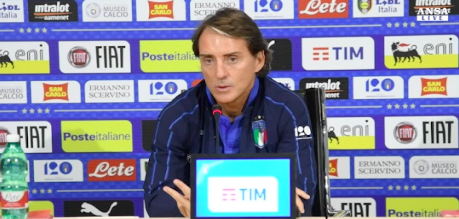 Il ct dell'Italia, Roberto Mancini, in conferenza stampa.