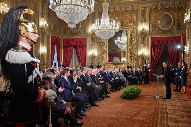 Il ministro degli Esteri Enzo Moavero Milanesi al Quirinale durante un incontro con i partecipanti agli "Stati Generali della lingua italiana nel mondo" 2018.