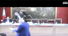 Fermo immagine video ANSA: Brunetta incalza Tria e Borghi spegne il microfono