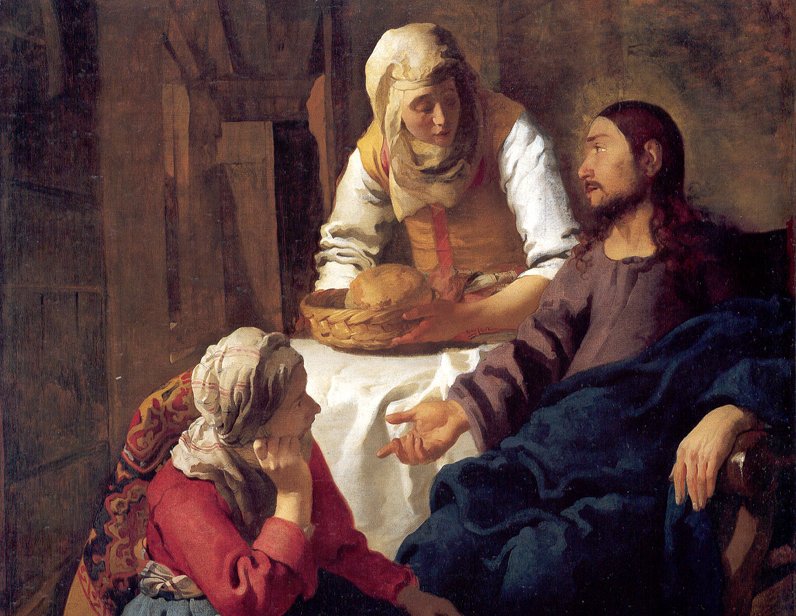 "Jan Vermeer, Cristo in casa di Marta e Maria, Olio su tela". Gesù