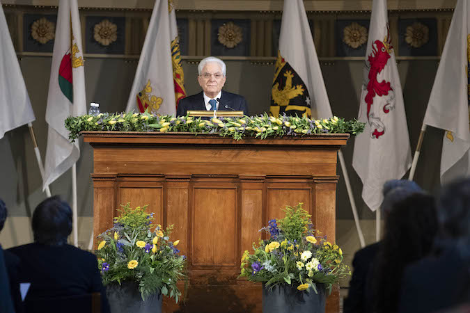 Il Presidente della Repubblica Sergio Mattarella,durante il suo discorso all’Università di Lund.