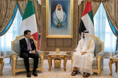 Nella foto Sheikh Mohamed bin Zayed Al Nahyan, principe ereditario di Abu Dhabicon il premier Giuseppe Conte in Abu Dhabi.