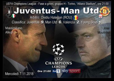 Presentazione della partita di Champions League, Juventus-Manchester United. Foto di Allegri e Mourinho