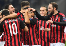 I giocatori del Milan festeggiano la vittoria sul Dudelange.