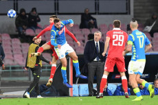 Carlo Ancelotti (osserva un'azione nella partita di Champions Napoli-Stella Rossa.