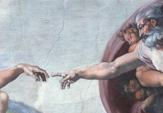 Particolare della creazione dell'uomo di Michelangelo nella Cappella Sistina. Padre