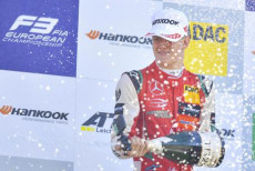 Mick Schumacher, figlio del campione Michael Schumacher, festeggia la vittoria in Formula 3 European Championships at Hockenheim.