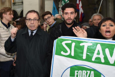 Manifestanti SI TAV davanti al comune di Torino durante il dibattito in consiglio comunale,