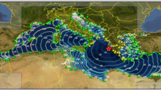 Cartina del Mediterraneo con possibbili onde da tsunami